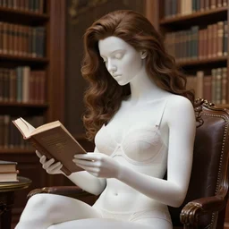 portrait of an absurdly beautiful, graceful, sophisticated, fashionable woman reading in a library wearing underwear, long wavy brown hair, hyperdetailed illustration by irakli nadar and alexandre ferra, white porcelain skin, unreal engine 5 highly rendered, global illumination, radiant light, detailed and intricate environment