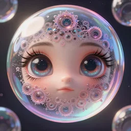 digital painting of beautiful cute bubble with huge eyes, long eyelashes staring into the camera, intricate, detailed, fractals, rendered in blender, octane, artstation, grg rutkowski, muchas, artgerm