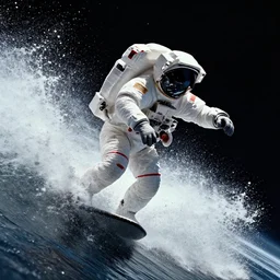 a award winning photograph of an astronaut surfing a crashing wave of stardust in space