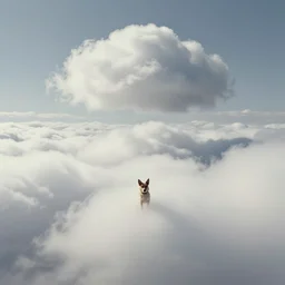 a small dog in the clouds voidscape by simon stalenhag and ansel adams, digital art