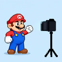 pixel art mario and luigi filming a tik tok