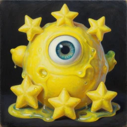 intricate five star lemon slime monster portrait by pablo picasso, oil on canvas, hdr, high detail, photo realistic, hyperrealism, matte finish, high contrast, 3 d depth, centered, masterpiece, vivid and vibrant colors, enhanced light effect, enhanced eye detail, artstationhd