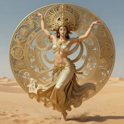a goddess dancing in the desert, symmetrical face, fantasy, intricate and very beautiful and elegant, highly detailed, digital painting, artstation, concept art, smooth and sharp focus, illustration, art by tan zi and ayanamikodon and alphonse mucha and wlop