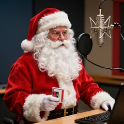 santa in a recording booth, ready to record a hot mixtape