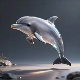 3D render, houdini 3D, octane 3D, glass figure of a dolphin