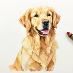 finished drawing of a golden retriever, crayons. high details, low poly, artstation trending