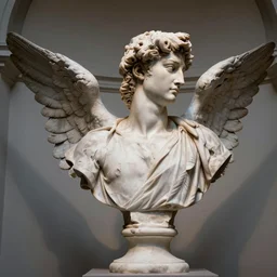 a sculpture of a winged angel's bust, very detailed, by michelangelo