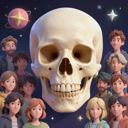 close - up portrait, funny skull, pastel colours, celestial academia aesthetic, unreal engine render, matte painting concept art, fanart artstation, by jesper ejsing and greg rutkowski and james gilleard and kaethe butcher and atey ghailan and rhads and lois van baarle and makoto shinkai and ilya kuvshinov