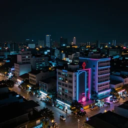 Cyberpunk Residents, futuristic Phnom-Penh Cambodia, neon dark lighting