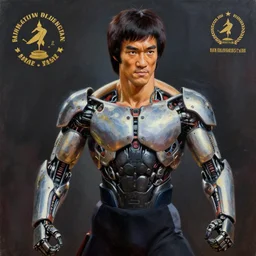 bruce lee as cyborg samurai, extremely detailed oil painting, unreal 5 render, rhads, bruce pennington, studio ghibli, tim hildebrandt, digital art, octane render, beautiful composition, trending on artstation, award - winning photograph, masterpiece