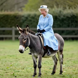 queen elizabeth riding on a donkey