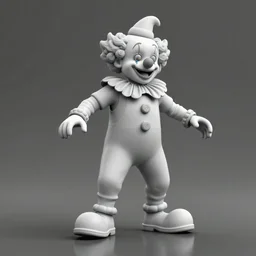 a monochrome clown, 3d model, realistic lighting, dynamic reflections
