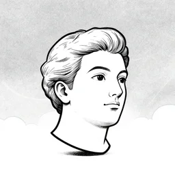 floating head in the sky, one line drawing, black and white