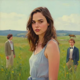 a beautiful scenic painting of a beautiful young woman that looks like gal gadot by artgerm and wlop and wes anderson and spike jonze