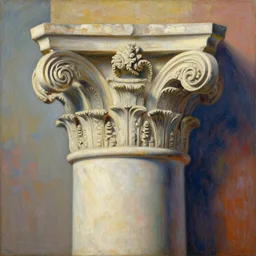 achingly beautiful painting of intricate ancient roman corinthian capital on multicolored background by rene magritte, monet, and turner. giovanni battista piranesi.