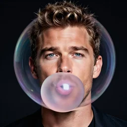michael buble face in a bubblegum bubble!!!!, 8 k, ultra realistic details