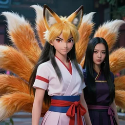 an ultradetailed portrait of kurama the fox demon 8 tails pokemon, jisoo blackpink, by tian zi trending on artstation : 1. 7, cinematic lights, thomas kinkade, 4 k octane render