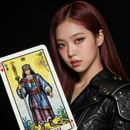 jossi of blackpink, samurai, tarot card, highly detailed, digital painting, smooth, sharp focus, illustration, ultra realistic, 8 k, art by artgerm and alphonse mucha