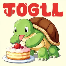 poster of turtle. turtle eat cake, akira toriyama, featured on artgem