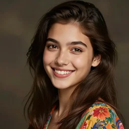 a colorful girl with high detail smiles sweetly