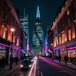 synthwave central london, city night view soho, blade runner 2 0 4 9, cyber futuristic