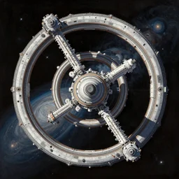 hexagonal ring, complex futuristic planetary space station, seen from above, painted by andreas rocha and greg rutkowski