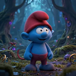 demonic smurfs in magical forest, dark atmosphere, high detail, 8 k