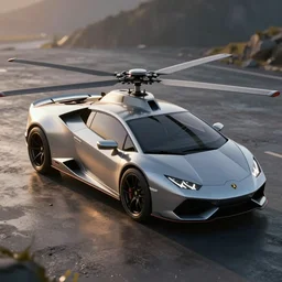 a helicopter in a shape of lamborghini huracan car design, vehicle design, high detail, still shot