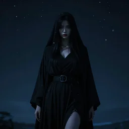 the goddess Nyx cloaked in the night sky