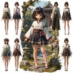 costume design from japan designers, artist reference pictures pose, anatomy skills,sophisticated composition, old masters light composition, procedurally generated, epic anthropomorphic kawaii human girl character posing for concept art, ancient garden behind her, substance designer, PBR, HD, Ultra detailed, hyperrealistic, megascans, volumetric light, concept by master artist, made in paint tool SAI2, trending pixiv face