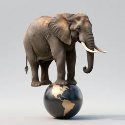 an elephant standing on a ball, photography, award winning, high definition
