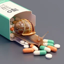 a snail eating a box of medical pills, artstation, digital art