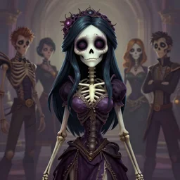 portrait of a very cute undead skeleton girl in team fortress 2 style, tragic, elegant, fantasy, hd shot, digital portrait, beautiful, artstation, comic style, by artgerm, guy denning, jakub rozalski, magali villeneuve and charlie bowater