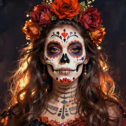 Illustration of a sugar skull day of the dead girl, art by henry justice ford