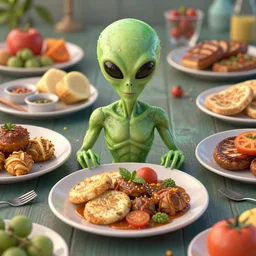 alien food on plates, photorealism, highly detailed, hdr, 8 k, complex 3 d render, hyper detailed, ultra sharp - - ar 1 6 : 9
