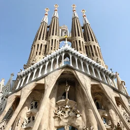 wide angle photograph of la sagrada familia noth facade, barcelona, gaudi,, canon eos 5 d