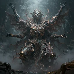 symbolism, chaos, consciousness, illusion, random metallic colors, organism, divine, static, fluid, breathe, mythological, legends, dreams, nightmare, pantheon, void, abyss, ethereal, misty, ominous, cinematic lighting, 8 k, high resolution, photorealism, cinematic atmosphere, elaborate, highly detailed, dramatic lighting, realistic, octane render