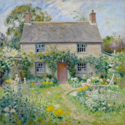 Beautiful English cottage with excellent garden painting by Monet