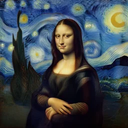 mona lisa by van gogh, starry night