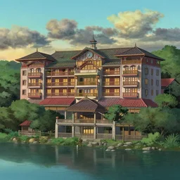 sungai buloh jail resort, highly intricate matte painting, summer evening, by hayao miyazaki