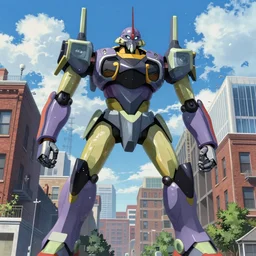 A giant robot in Northend the italian neighborhood Boston, MA in anime style a epic and highly detailed by Makoto Shinkai and Raphael Lacoste