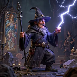 a highly detailed matte portrait of a mister bean as a goofy warlock, d & d, fantasy, viewed in profile from far away, crackling black lightning, ultrawide lens, art by john collier and albert aublet and krenz cushart and artem demura and alphonse mucha, volumetric lighting, octane render, 4 k resolution, trending on artstation, masterpiece