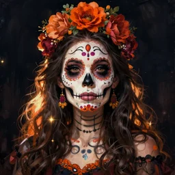 Illustration of a sugar skull day of the dead girl, art by joe fenton