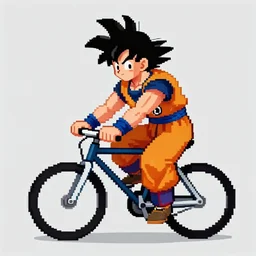 pixel art of goku riding a bike
