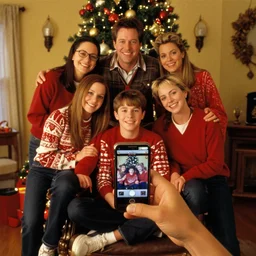 chevy chase taking an iphone family picture, still from national lampoon christmas vacation