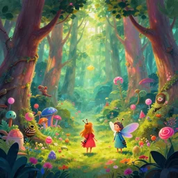 photo of forest whimsical fairy wonderland vibrant colors candyland wonderland by artgerm and greg rutkowski and magali villeneuv art beeple, by thomas kinkade hearstone league of legends dofus beatrix potter