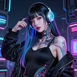 the portrait of an absurdly beautiful, graceful, sophisticated, fashionable cyberpunk gravure idol, an ultrafine hyperdetailed illustration by kim jung gi, irakli nadar, matt wisniewski, intricate linework, neon wiring, porcelain skin, led headset, unreal engine 5 highly rendered, global illumination, radiant light, detailed and intricate environment