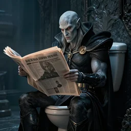 sauron on the toilet reading a newspaper