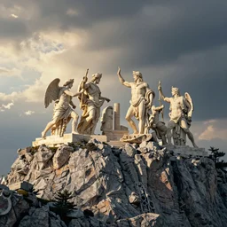 amazing ancient landscape photo of greek gods fighting on top mount olympus, beautiful dramatic lighting