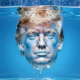 clear water in the shape of donald trump's face, high speed photography, sigma 2 4 mm f / 8 1 / 1 0 0 0 sec shutter speed, realism, behance hd, electric blue background, benoit b mandelbrot, - n 4